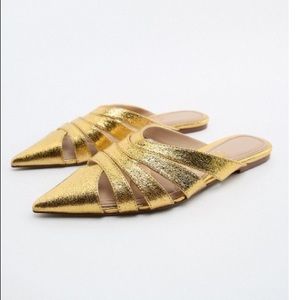 Zara flat metallic gold mules